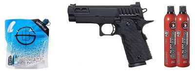 Army Armament R607 Hi-Capa Gas Blowback Airsoft Pistol - Green Gas Combo - Black