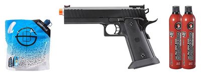 Army Armament R609 Hi-Capa Gas Blowback Airsoft Pistol - Green Gas Combo - Black