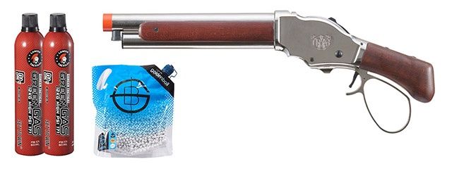 Golden Eagle 1887 Compact Wide Lever Action Shotgun - Green Gas Combo - Silver