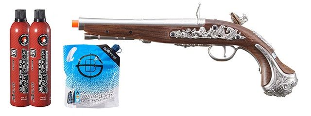 HFC George Washington Flintlock Airsoft Green Gas Powered Pistol - Green Gas Combo - Silver