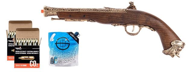 HFC Flintlock Pirate Co2 Airsoft Pistol - Green Gas/Shell Combo - Gold