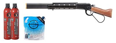 Atlas Custom Works M1873 &quot;Mares Leg&quot; Lever Action Airsoft Green Gas Rifle W/ M-LOK Rail And Suppressor - Green Gas Combo - Black