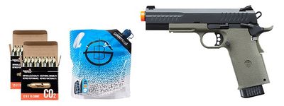 KJW Metal Slide KP-08 1911 Co2 Gas Blow Back Pistol - CO2/BB Combo