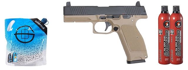 Kizuna Works MKW Full Sized Gas Blowback Airsoft Pistol - Green Gas Combo - Tan/black