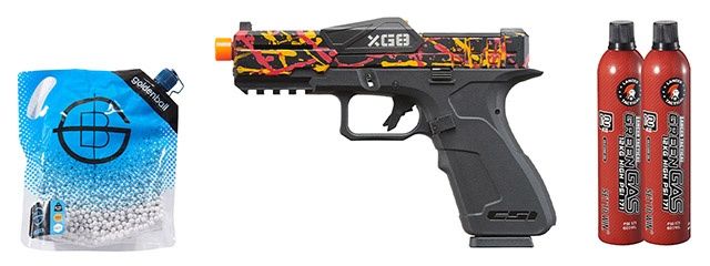Poseidon CSI XG8 Gas Blow Back Aluminum Pistol - Green Gas Combo, COLOR: Red/orange/Black Splash Anodized