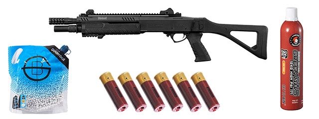 Fabarm 33&quot; Airsoft Compact Gas Pump Shotgun Replica - Green Gas/Shell Combo, COLOR: Black