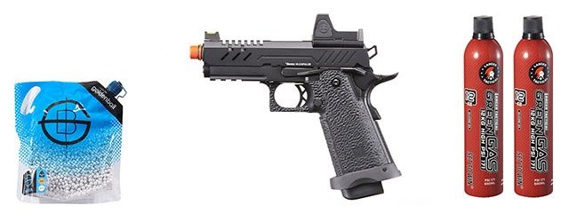 Vorsk Airsoft 3.8 Hi Capa Pro w/ Micro Dot - Green Gas Combo - Black