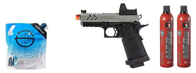 Vorsk Hi-Capa 3.8 Pro GBB Pistol w/ Red Dot Sight - Gray/Black - Green Gas Combo