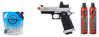 Vorsk Hi-Capa 3.8 Pro GBB Pistol w/ Red Dot Sight - Chrome/Black- Green Gas Combo
