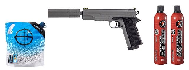 Vorsk Airsoft VX-14 GBB Pistol - Gray - Green Gas Combo