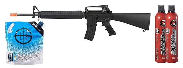 WE Tech M16A3 Open Bolt Full Metal Gas Blowback Airsoft GBBR Rifle - Green Gas Combo - Black