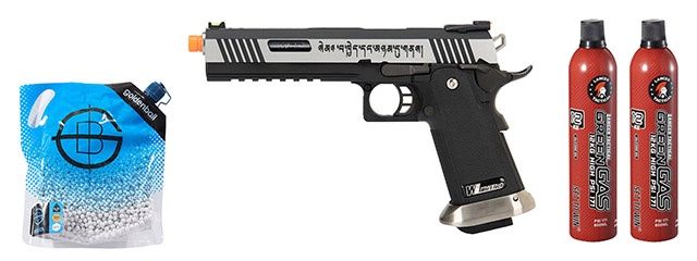 WE Tech 1911 Hi-Capa T-Rex Competition Gas Blowback Airsoft Pistol w/ Sight Mount &amp; Top Ports - Tibetan Version - Green Gas Combo
