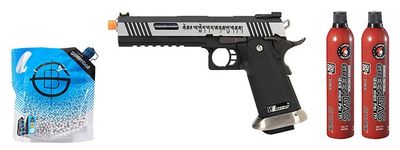 WE Tech 1911 Hi-Capa T-Rex Competition Gas Blowback Airsoft Pistol w/ Sight Mount &amp; Top Ports - Tibetan Version - Green Gas Combo