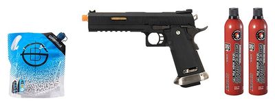 WE Tech 1911 Hi-Capa T-Rex Competition Gas Blowback Airsoft Pistol w/ Sight Mount &amp; Top Ports - Green Gas Combo - Black/Gold
