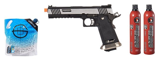WE-Tech Hi-Capa 6&quot; IREX Competition Full Auto Gas Blowback Airsoft Pistol -Green Gas Combo-Black/Silver
