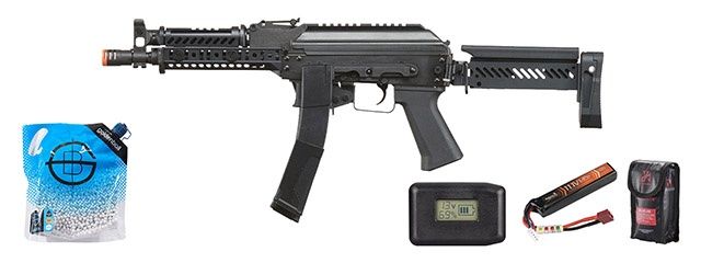 Lct ZK Series Ak Airsoft Aeg Rifle W/ Side-folding Z Series Stock And Handguard - Battery/Charger Combo - Black