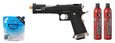 WE Tech 1911 Hi-Capa T-Rex Competition Gas Blowback Airsoft Pistol - Green Gas Combo - Black/Silver