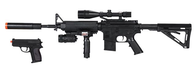 AMA Spring Airsoft Pistol w/ Vertical Grip, Laser &amp; Stock