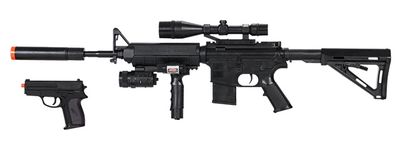 AMA Spring Airsoft Pistol w/ Vertical Grip, Laser &amp; Stock