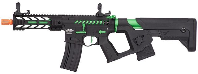 Lancer Tactical Proline Enforcer Battle Hawk 7" Skeleton M4 Airsoft Rifle w/ Alpha Stock, COLOR: Black &amp; Green