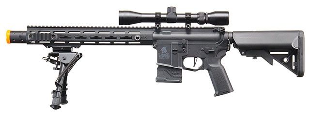 Lancer Tactical Gen 2 Hellion M-LOK 13" DMR M4 AEG Airsoft Rifle w/ Mock Suppressor, COLOR: Black