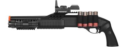 M180B2 Spring Shotgun RIS Pistol Grip + 4 Bullet Shells-Shell Holder-Flashlight-Mock red Dot Scope