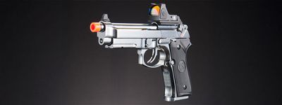 KLI KL-92 AI Optic Ready Silver Version 6mm Dual Power CO2/Gas Blowback Airsoft Pistol Red Dot Combo