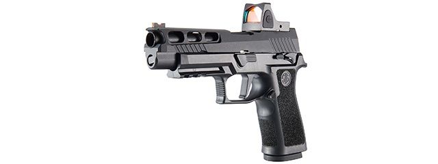 Sig Sauer Proforce P320 XCarry GBB Pistol w/ PH+ P320/M17 Slide &amp; Lancer Tactical Red Dot Reflex Sight, COLOR: Black