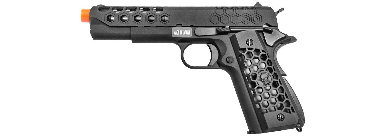 WE Tech 1911 Hex Cut Gen. 2 Gas Blowback Airsoft Pistol, COLOR: Black