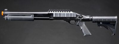 Golden Eagle M8873 3/6-Shot Pump Action Gas Airsoft Shotgun w/ Optic Rail &amp; M4 Crane Stock