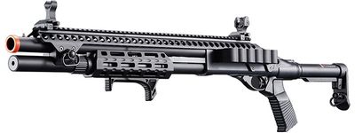 Golden Eagle M8875 3/6-Shot Pump Action CO2 Airsoft Shotgun w/ Flip Up Sights, M-LOK, Picatinny Rail &amp; M4 Buffer Stock
