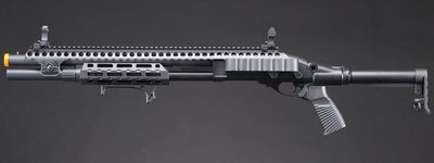 Golden Eagle M8875 3/6-Shot Pump Action Gas Airsoft Shotgun w/ Flip Up Sights, M-LOK, Picatinny Rail &amp; M4 Buffer Stock