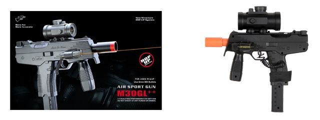 Double Eagle Airsoft Spring Uzi Pistol with Laser &amp; Scope