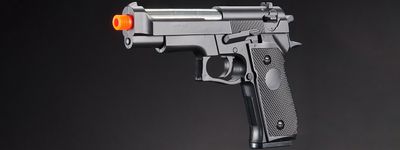 Double Eagle M22 Two Tone Spring Powered Airsoft Pistol with Mock Suppressor