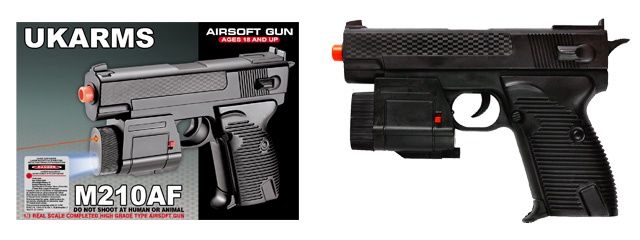 UKARMS M210Af Airsoft Spring Pistol 7" with Laser &amp; Flashlight