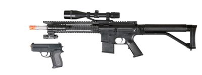 UKARMS P1137 RIS Spring Airsoft Rifle with Scope, Laser &amp; Flashlight and P618 Spring Airsoft Pistol