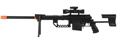 UK Arms P1200 M200 Airsoft Spring Sniper Rifle with Scope-Bipod-Laser