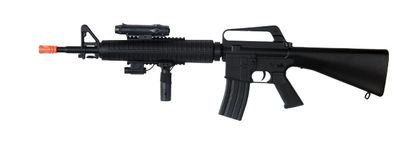 Well Fire M16A3 Spring Powered M4 Rifle w/ Laser, Flashlight, and Vertical Grip