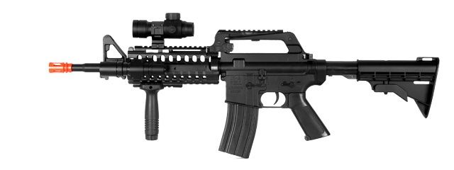 Well Fire MR733 M4 RIS Airsoft Spring Rifle with Adjustable Stock, Flashlight, Scope, Vertical Foregrip