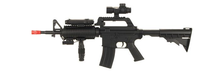 Well Fire MR744 M4 RIS Airsoft Spring Rifle with Adjustable Stock, Red Dot, Flashlight