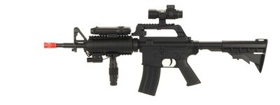 Well Fire MR744 M4 RIS Airsoft Spring Rifle with Adjustable Stock, Red Dot, Flashlight