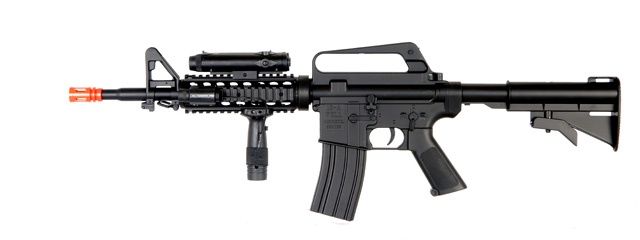 Well M16A4 M4 RIS Spring Rifle with Flashlight, Laser, Vertical Foregrip, Retractable Stock