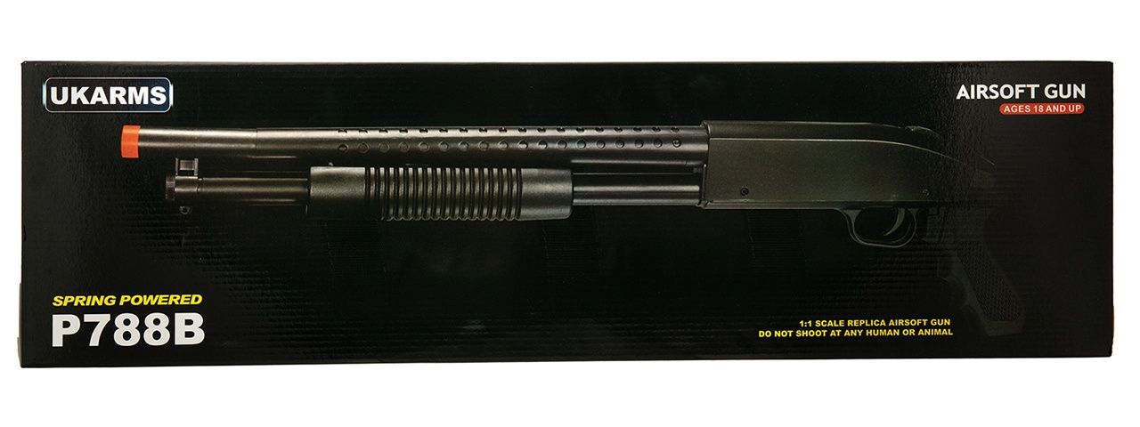 CYMA P788B Pump Action Airsoft Spring Shotgun, COLOR: Black