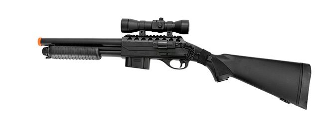 Double Eagle Airsoft Spring Tension Shotgun W/ Accessories