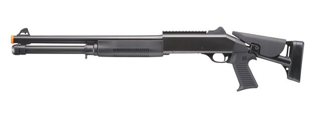 Double Eagle M56DL Tri-Shot Airsoft Spring Shotgun Long Barrel Retractable Stock