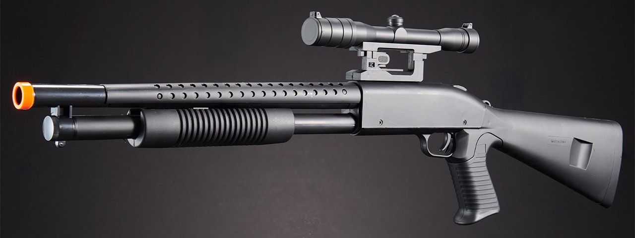 UK Arms P799A Pump Action Airsoft Spring Shotgun with Laser &amp; Scope