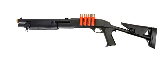 UKARMS M183A3 Airsoft Spring Shotgun with 4 Bullet Shells, Adjustable Stock, Pistol Grip