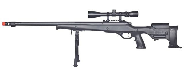 WELL MB11BAB Bolt Action Airsoft Rifle with Fluted Barrel-Scope &amp; Bi-Pod