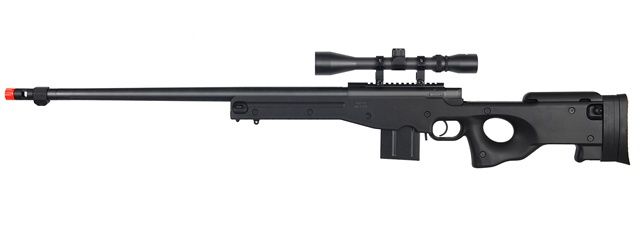 WELL MB4402BA Bolt Action Airsoft Rifle with Fluted Barrel &amp; Scope, COLOR: Black