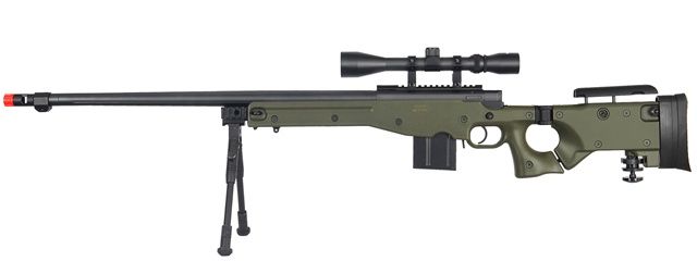 WELL MB4403GAB Bolt Action Airsoft Rifle with Fluted Barrel-Scope-Bi-Pod